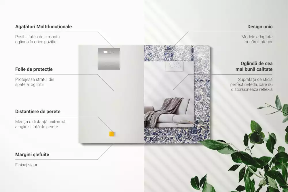Obdélníkové dekorační zrcadlo na zeď květinový textilní motiv