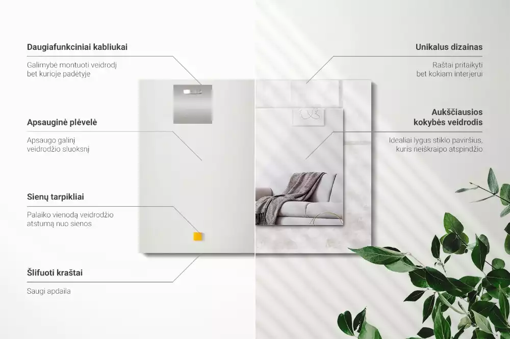 Obdélníkové zrcadlo s dekorem šedý strukturální motiv