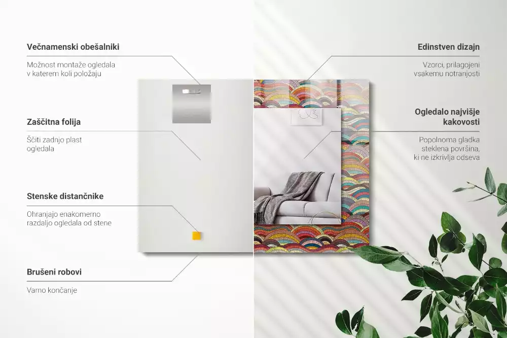 Obdélníkové dekorační zrcadlo na zeď barevné oblouky a vlny