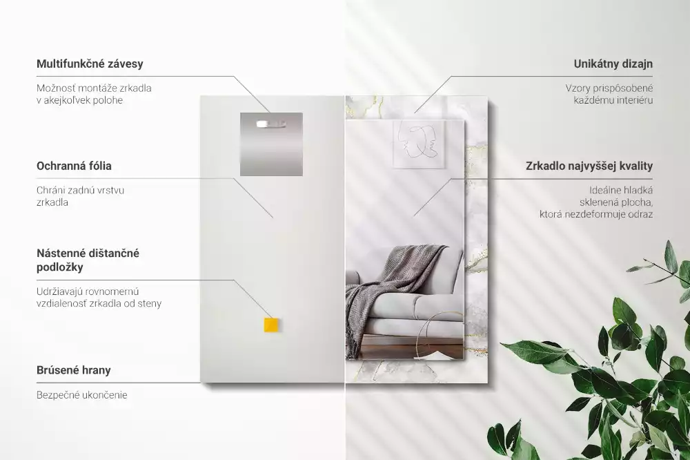 Obdélníkové zrcadlo rám s potiskem žilkovaný mramor