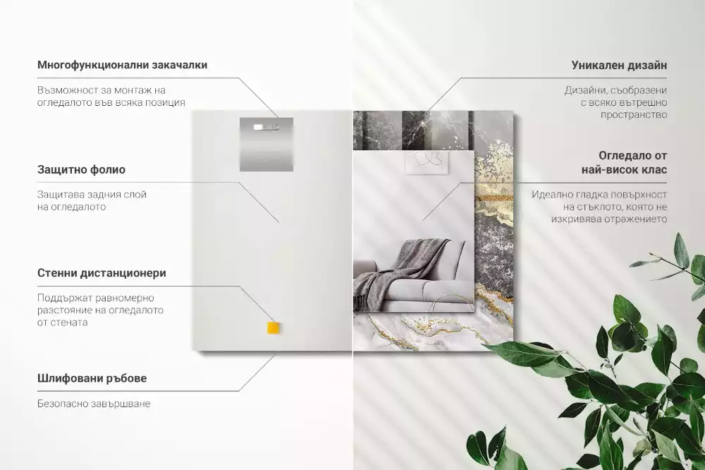 Obdélníkové zrcadlo s dekorem abstrakce žilkování mramoru