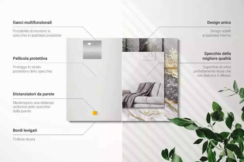 Obdélníkové zrcadlo s dekorem abstrakce žilkování mramoru