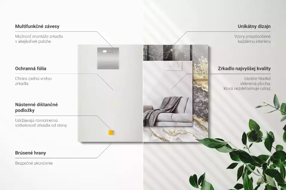 Obdélníkové zrcadlo s dekorem abstrakce žilkování mramoru