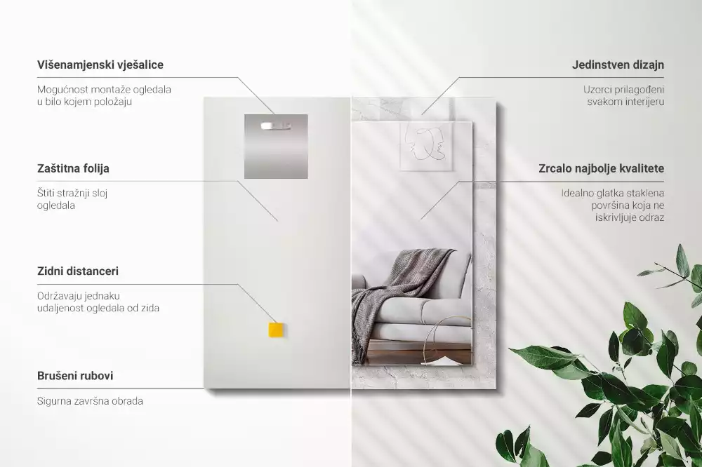 Obdélníkové dekorační zrcadlo na zeď popraskaný betonový povrch