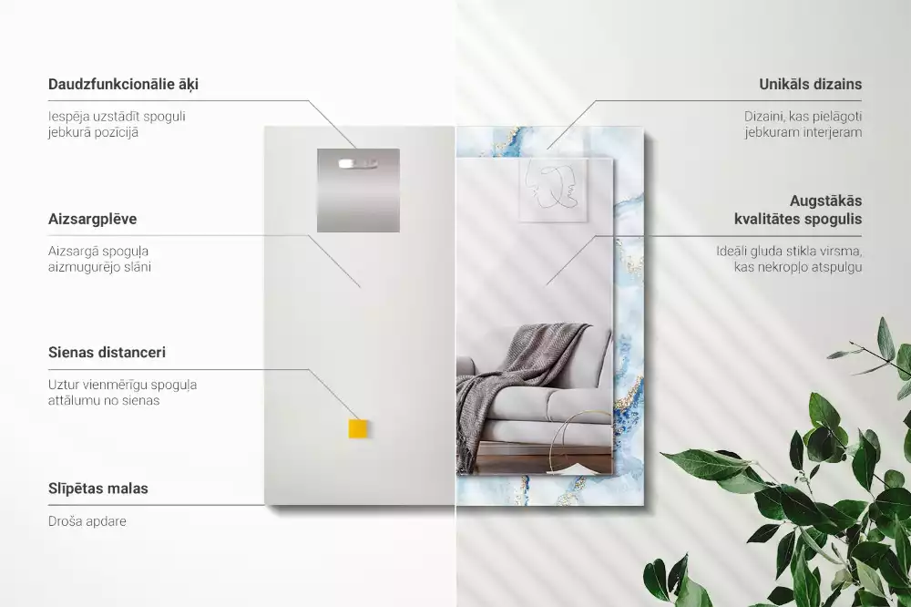 Obdélníkové zrcadlo rám s potiskem abstraktní mramorový vzor