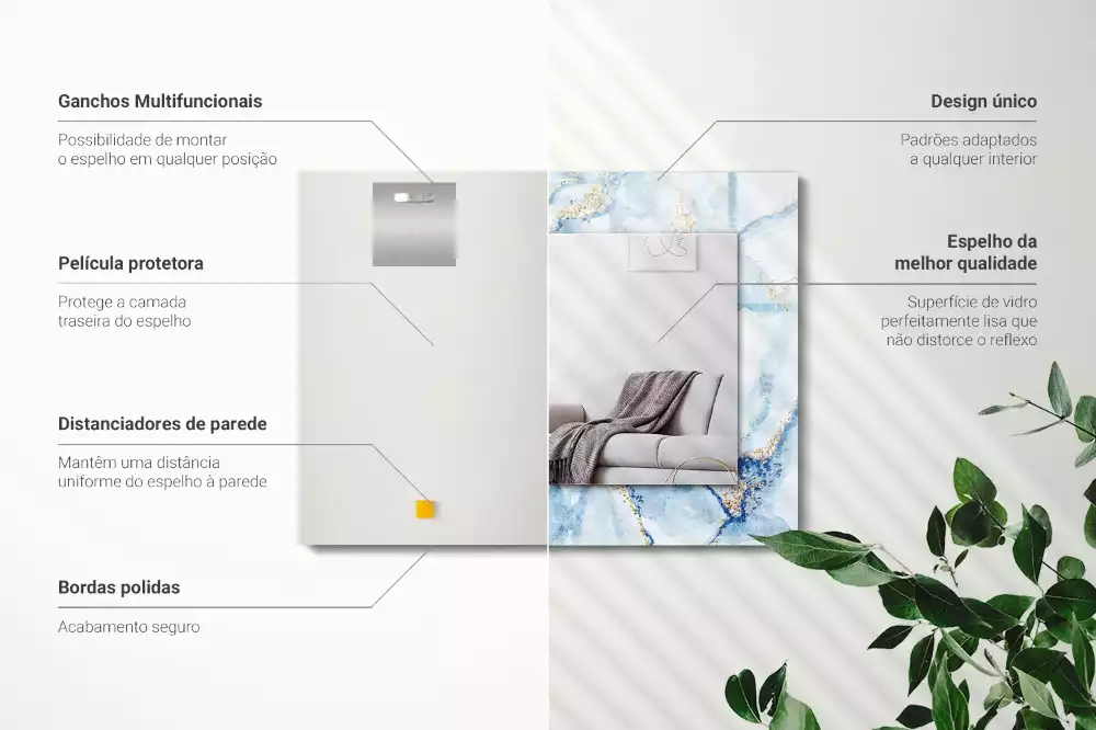 Obdélníkové zrcadlo rám s potiskem abstraktní mramorový vzor
