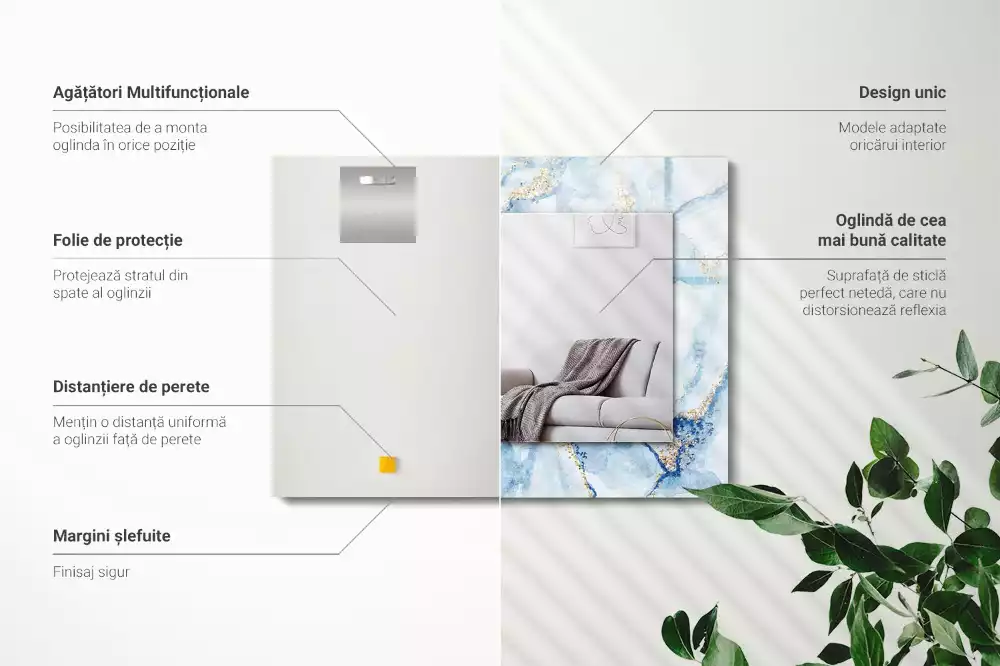 Obdélníkové zrcadlo rám s potiskem abstraktní mramorový vzor