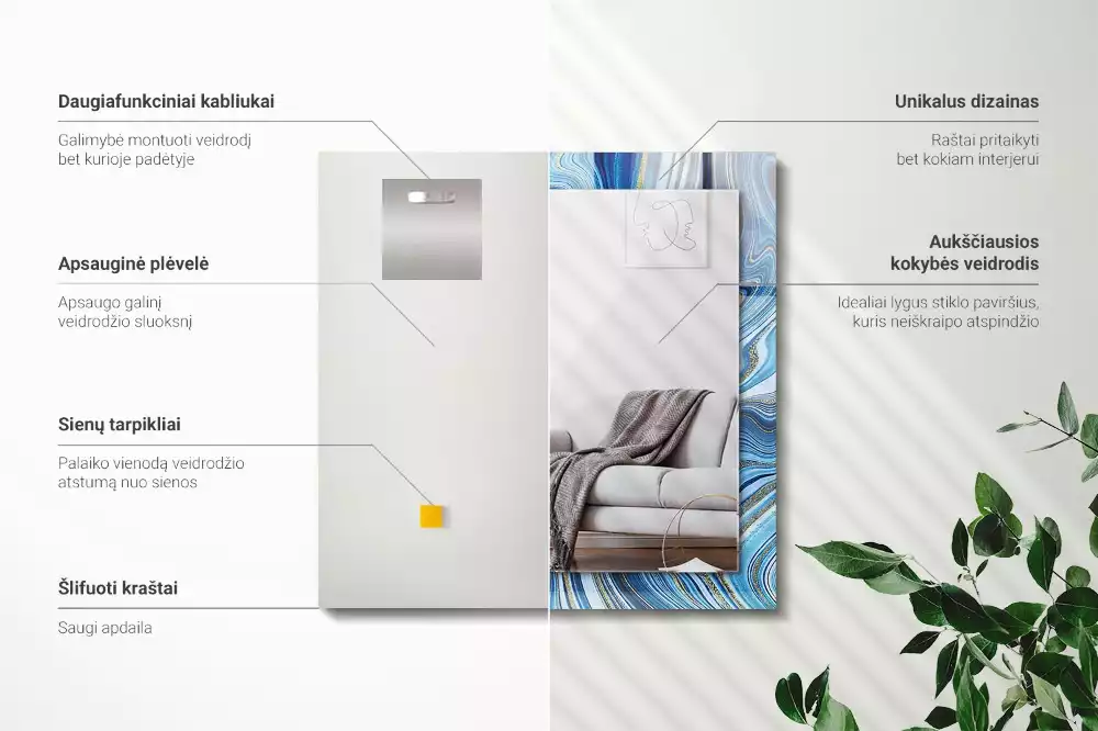 Obdélníkové zrcadlo s dekorem abstraktní modrý vzor