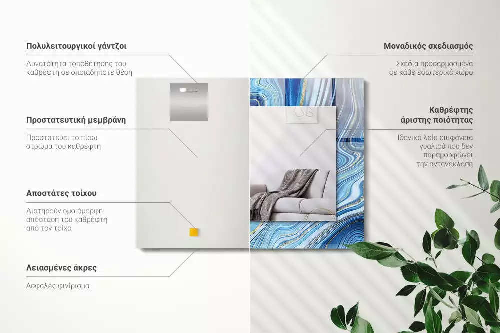 Obdélníkové zrcadlo s dekorem abstraktní modrý vzor