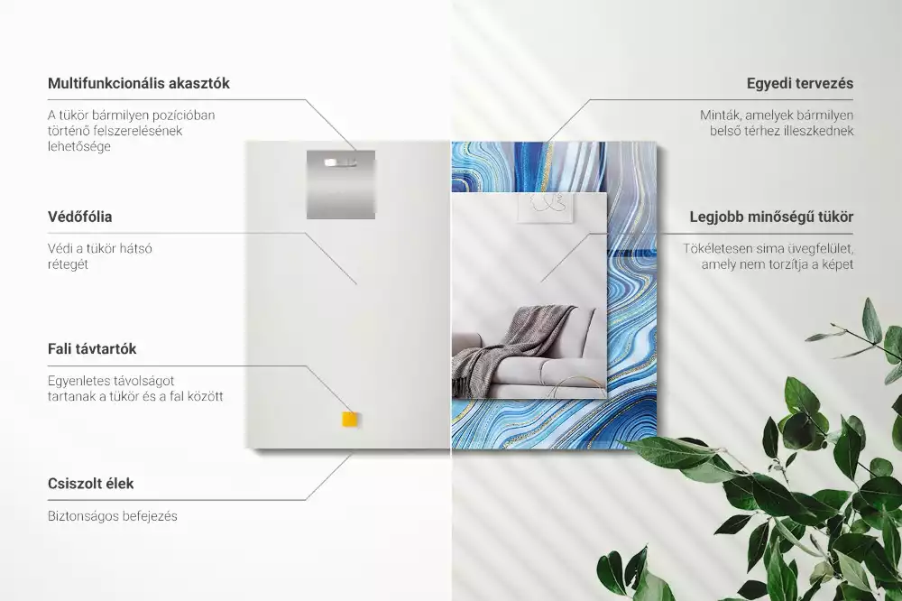 Obdélníkové zrcadlo s dekorem abstraktní modrý vzor