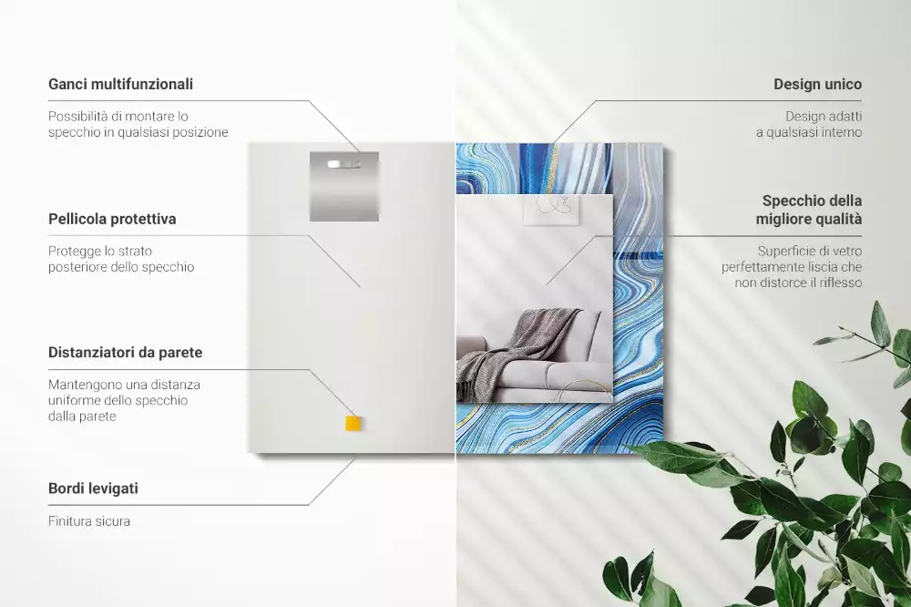 Obdélníkové zrcadlo s dekorem abstraktní modrý vzor