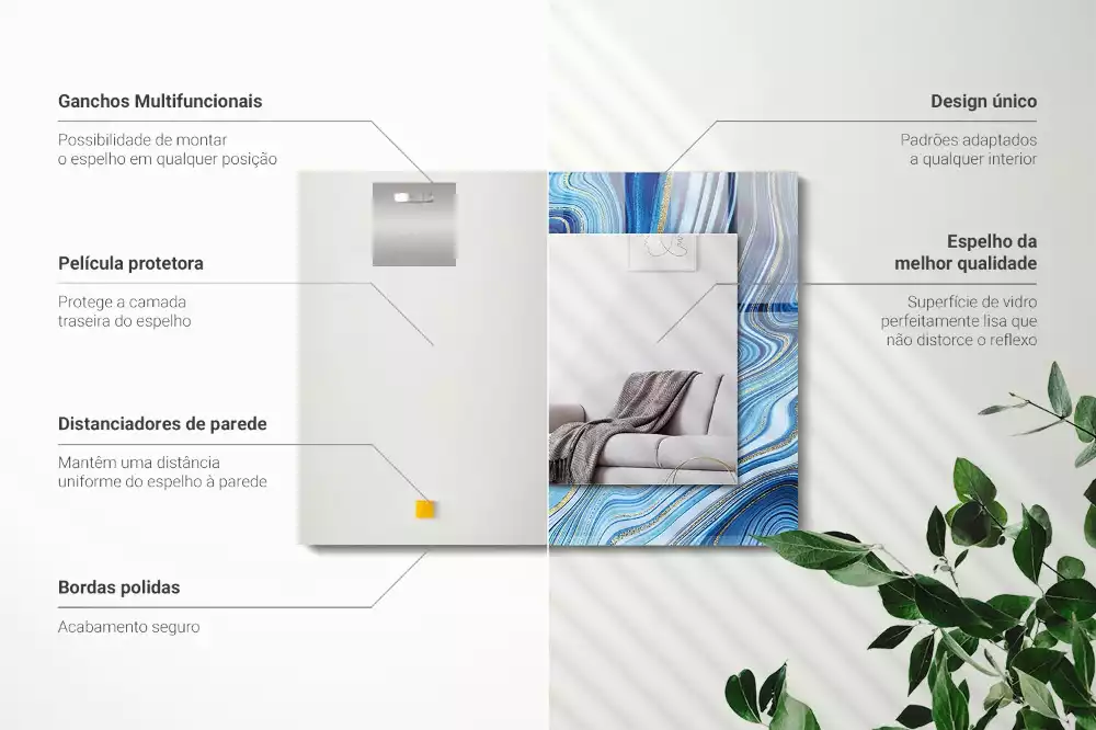 Obdélníkové zrcadlo s dekorem abstraktní modrý vzor