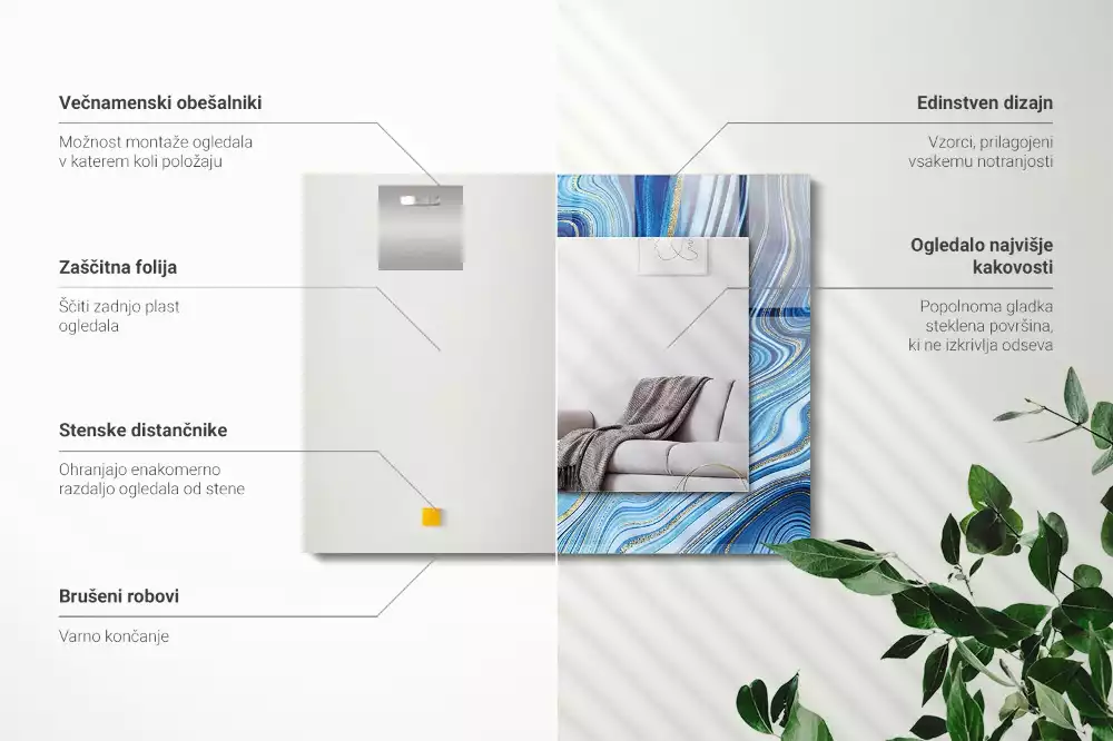 Obdélníkové zrcadlo s dekorem abstraktní modrý vzor