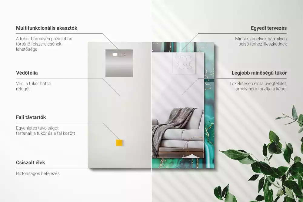 Obdélníkové dekorační zrcadlo na zeď abstraktní zelená struktura