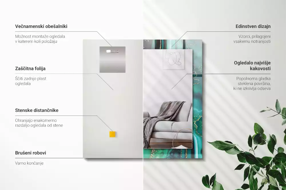 Obdélníkové dekorační zrcadlo na zeď abstraktní zelená struktura