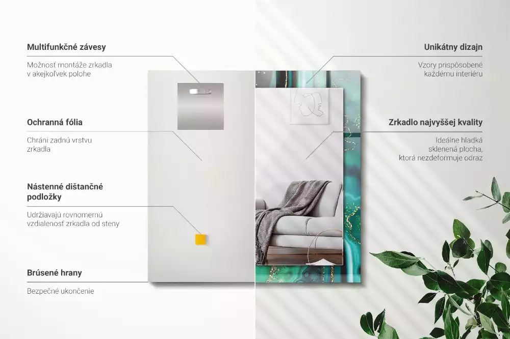Obdélníkové dekorační zrcadlo na zeď abstraktní zelená struktura