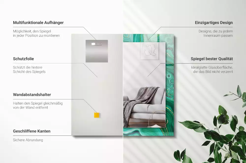Obdélníkové zrcadlo rám s potiskem abstraktní zelená struktura