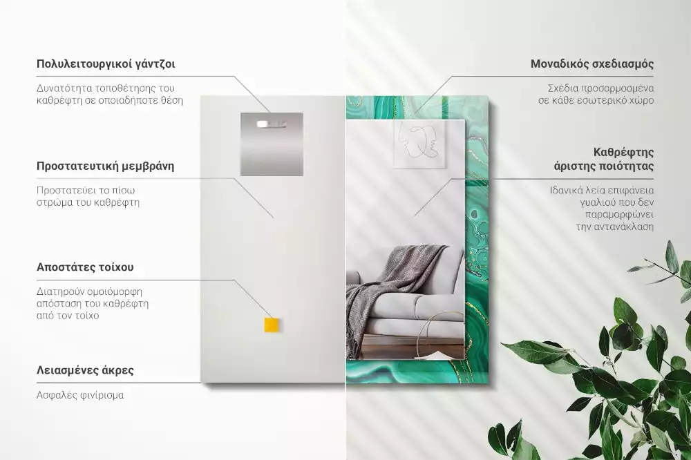Obdélníkové zrcadlo rám s potiskem abstraktní zelená struktura