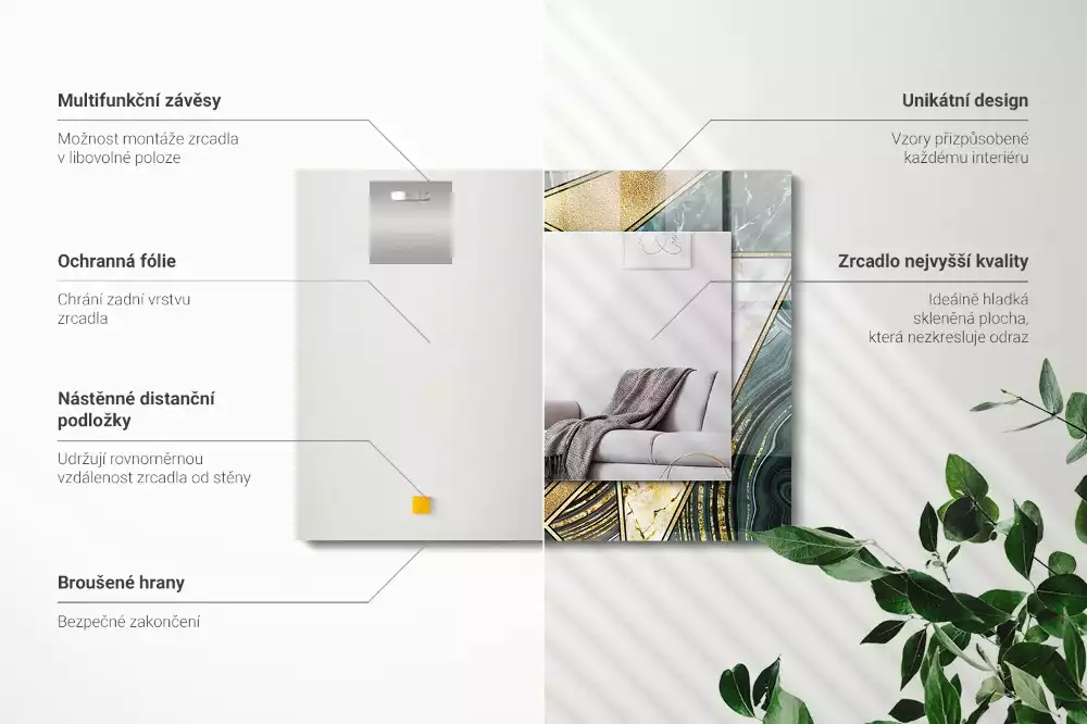 Obdélníkové zrcadlo s dekorem abstraktní geometrické vzory