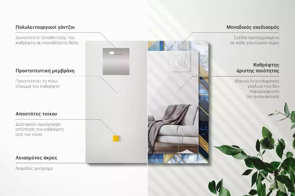 Obdélníkové dekorační zrcadlo na zeď abstraktní geometrická mozaika