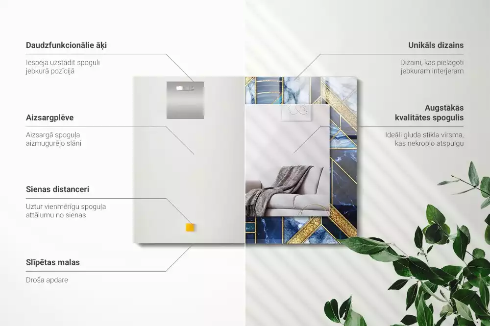 Obdélníkové dekorační zrcadlo na zeď abstraktní geometrická mozaika
