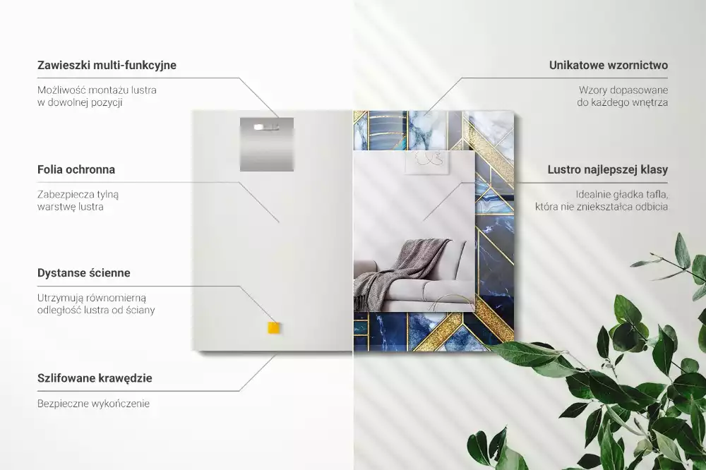 Obdélníkové dekorační zrcadlo na zeď abstraktní geometrická mozaika