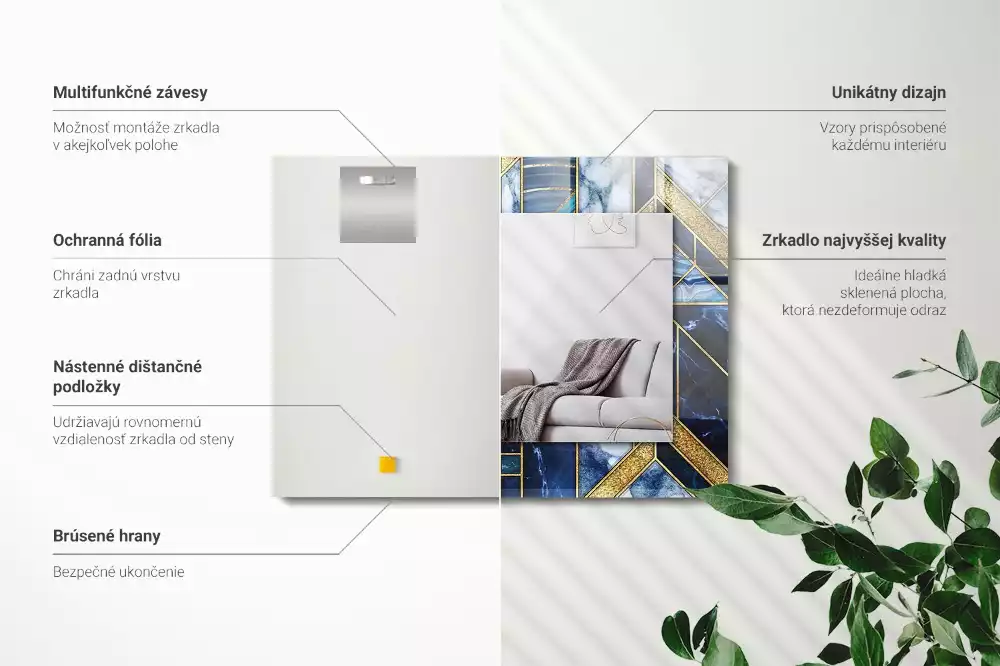 Obdélníkové dekorační zrcadlo na zeď abstraktní geometrická mozaika