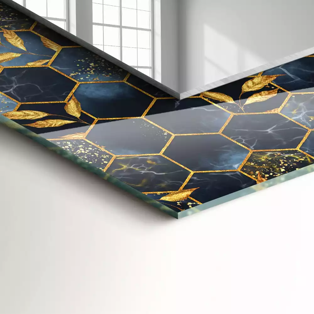 Obdélníkové zrcadlo s dekorem hexagony s listy