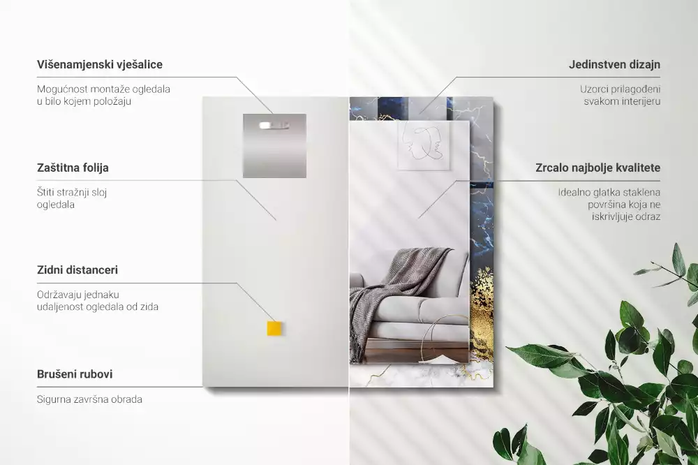 Obdélníkové dekorační zrcadlo na zeď mramorová abstrakce
