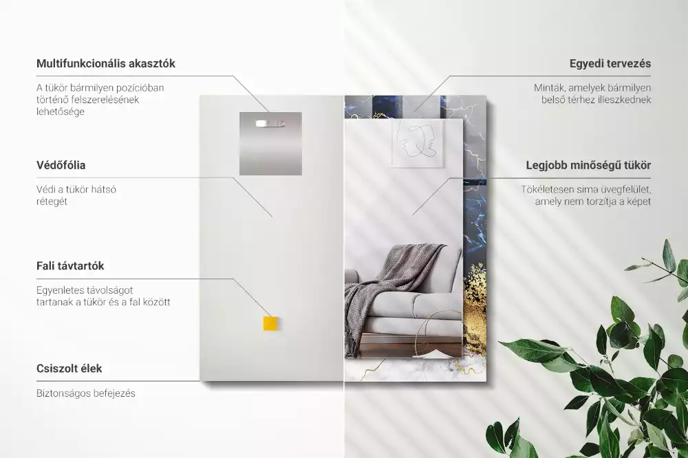 Obdélníkové dekorační zrcadlo na zeď mramorová abstrakce
