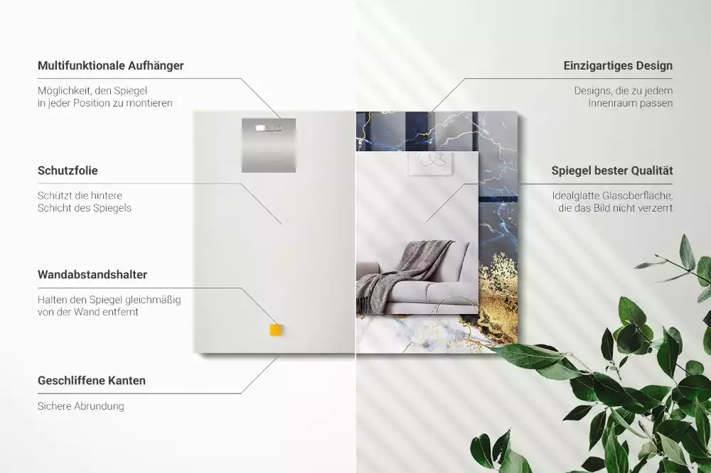 Obdélníkové dekorační zrcadlo na zeď mramorová abstrakce
