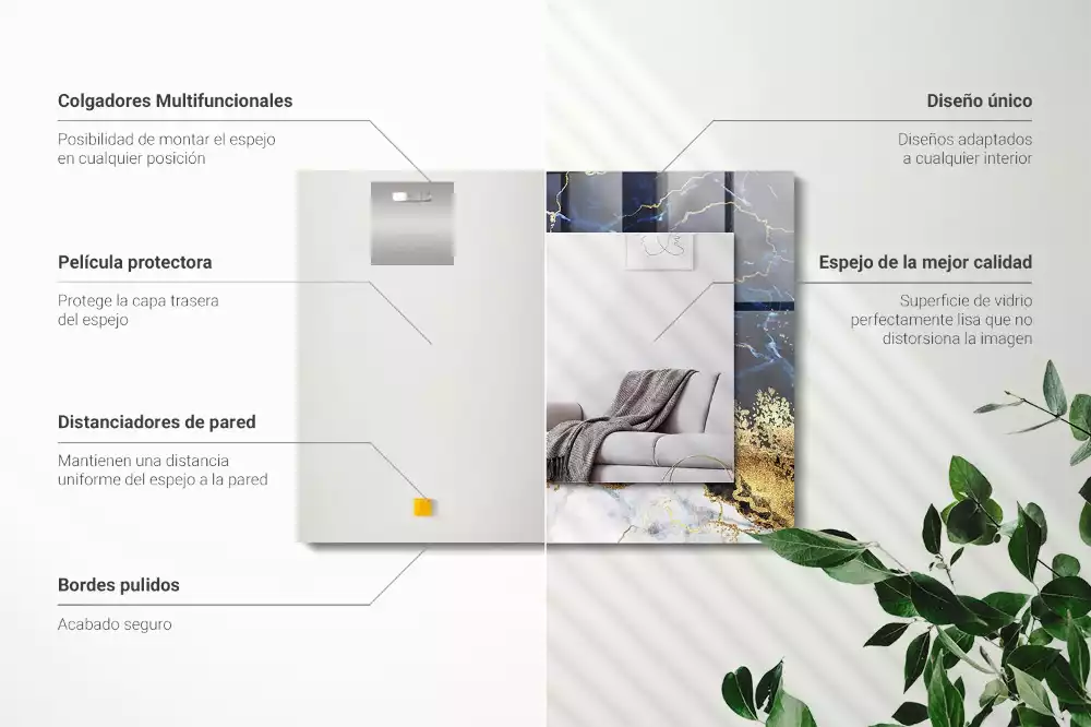 Obdélníkové dekorační zrcadlo na zeď mramorová abstrakce