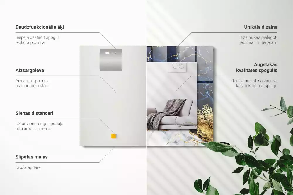Obdélníkové dekorační zrcadlo na zeď mramorová abstrakce