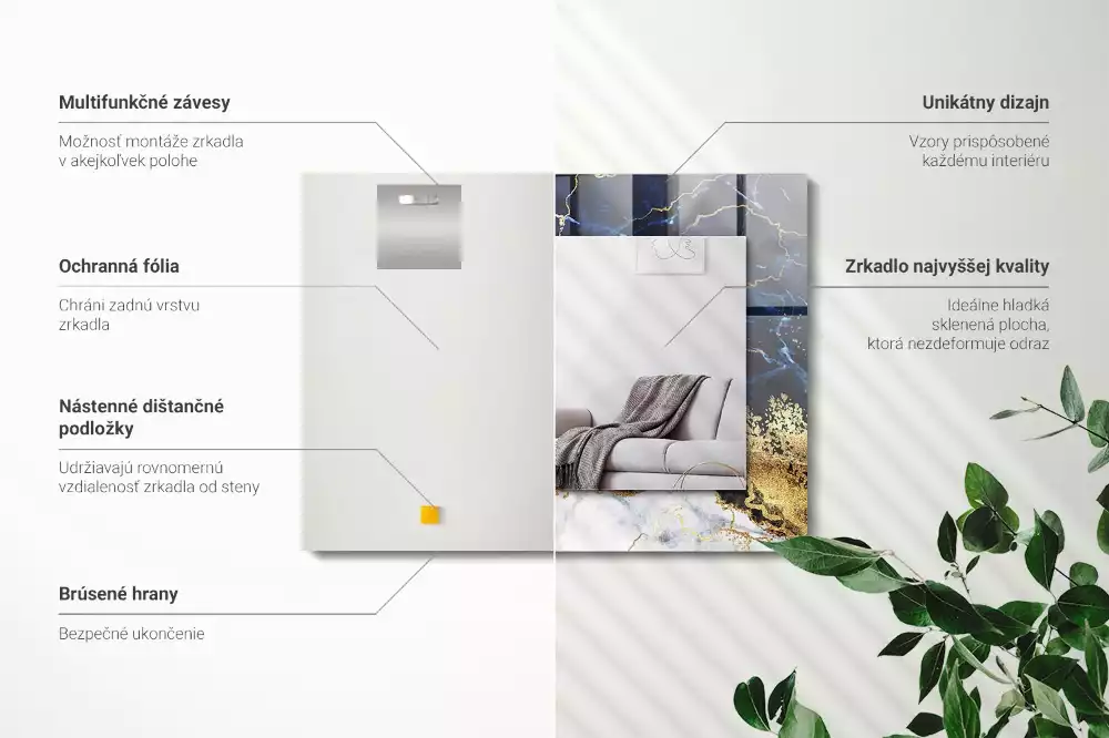 Obdélníkové dekorační zrcadlo na zeď mramorová abstrakce