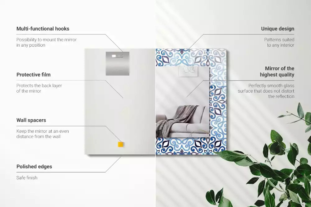 Obdélníkové zrcadlo rám s potiskem světle modrý ornamentální vzor
