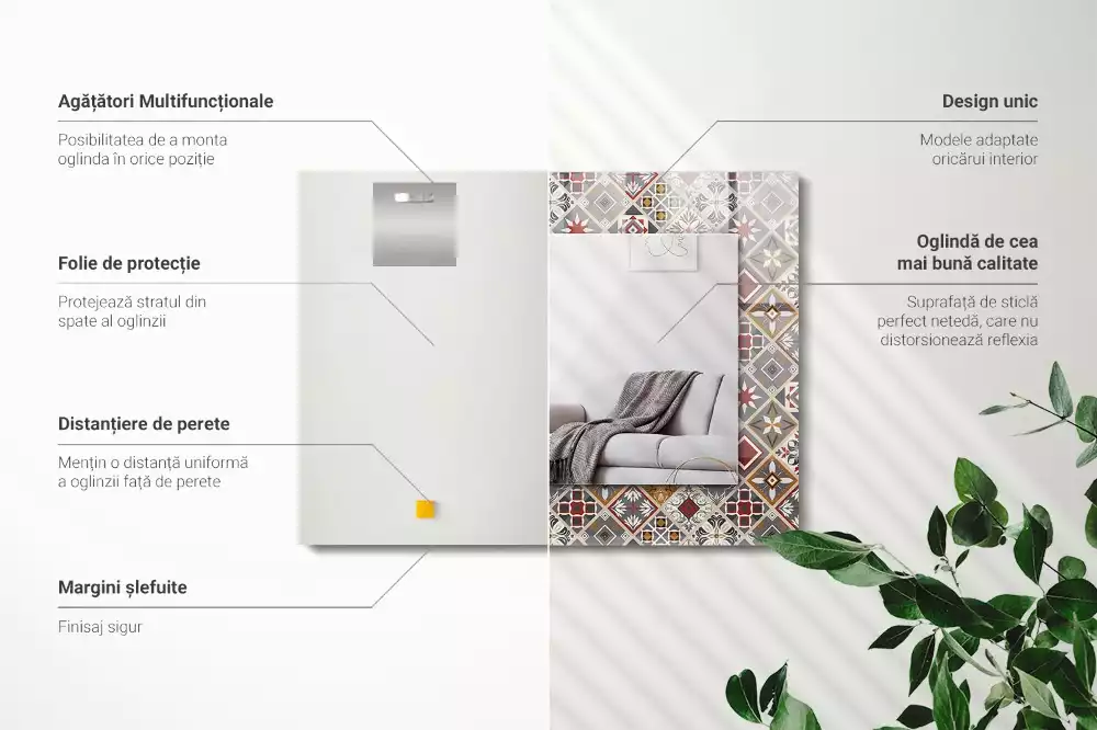 Obdélníkové dekorační zrcadlo na zeď barevné dlaždicové motivy