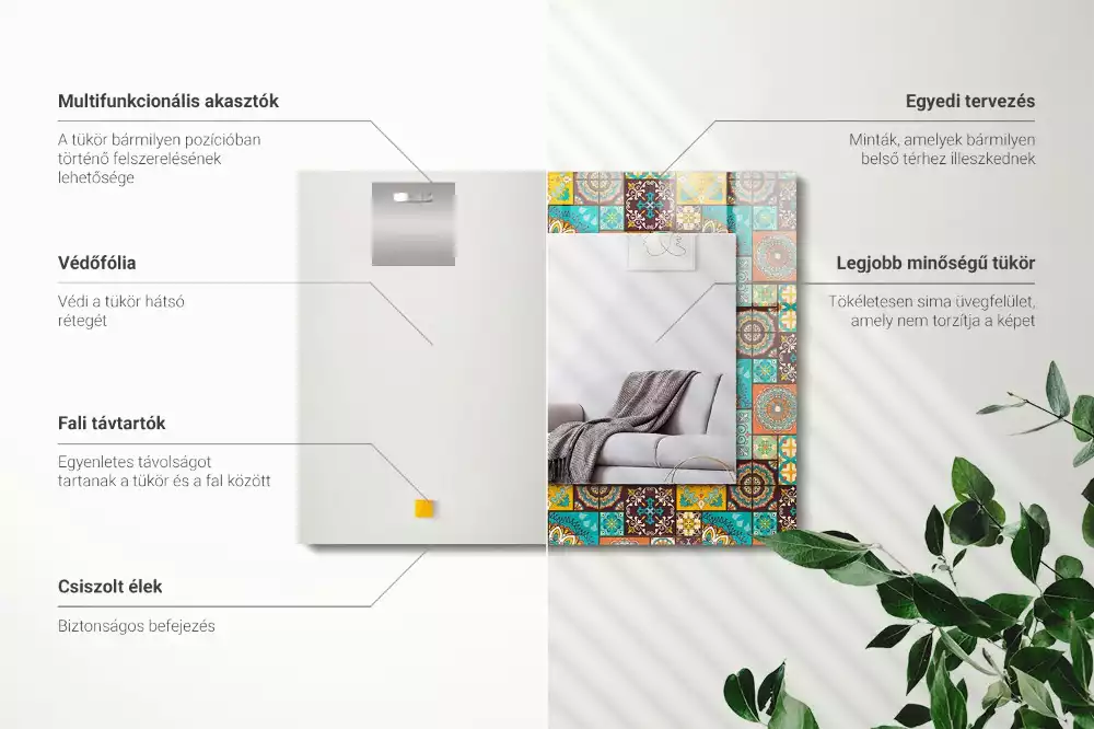 Obdélníkové zrcadlo rám s potiskem barevná mozaika z dlaždic