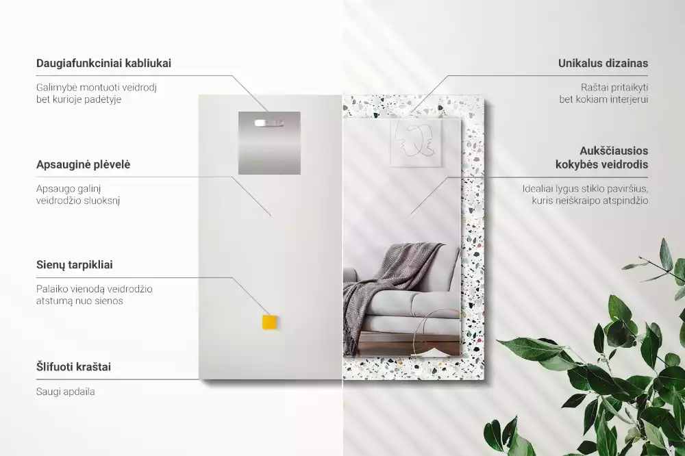 Obdélníkové zrcadlo s dekorem mozaika ve stylu teraco