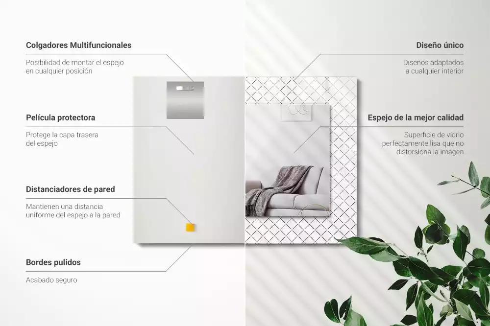 Obdélníkové dekorační zrcadlo na zeď vzor s kostkou a čárami