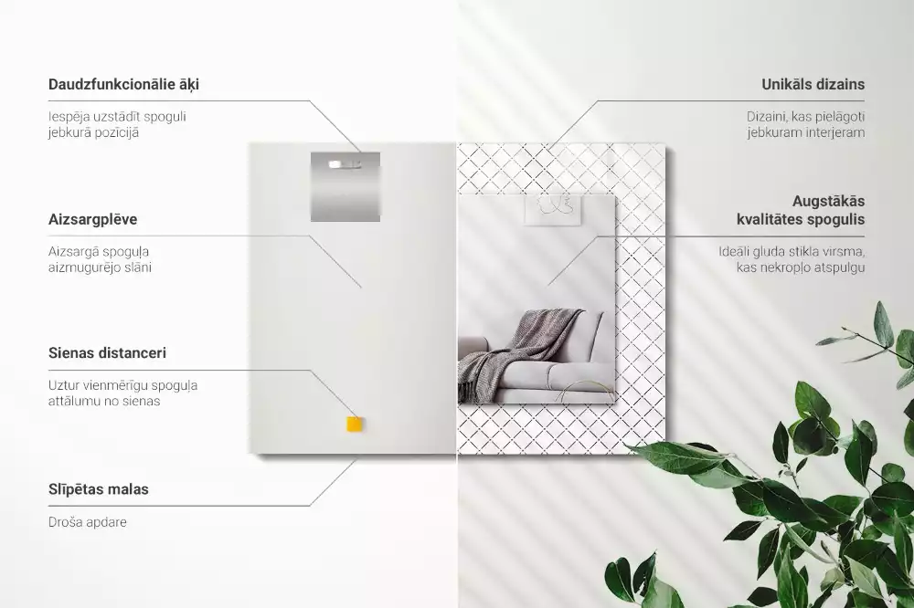 Obdélníkové dekorační zrcadlo na zeď vzor s kostkou a čárami