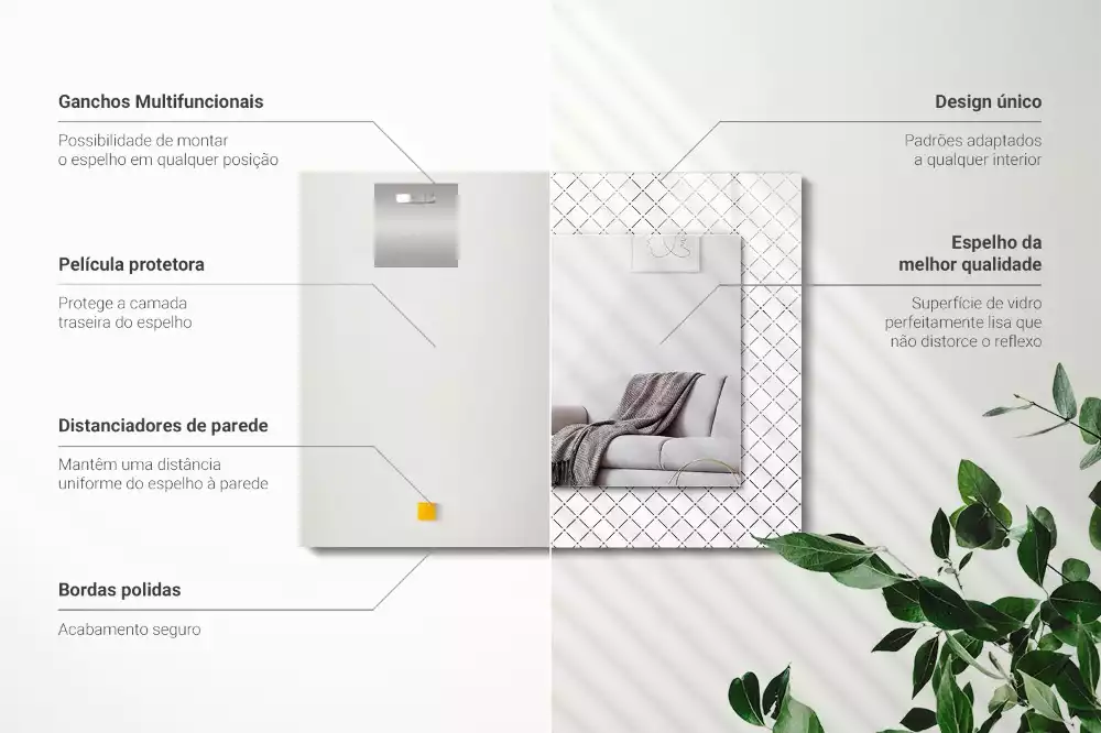 Obdélníkové dekorační zrcadlo na zeď vzor s kostkou a čárami
