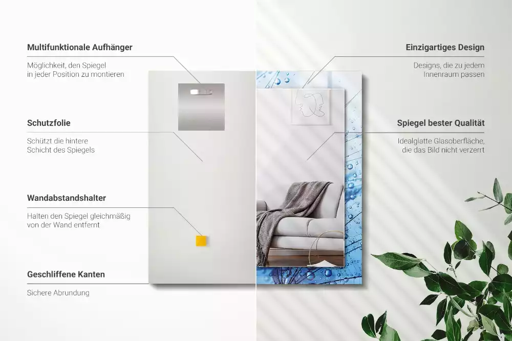 Obdélníkové dekorační zrcadlo na zeď kapky vody na pampeliškách