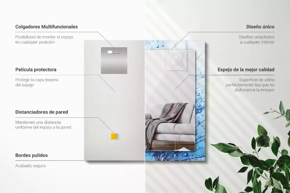 Obdélníkové dekorační zrcadlo na zeď kapky vody na pampeliškách