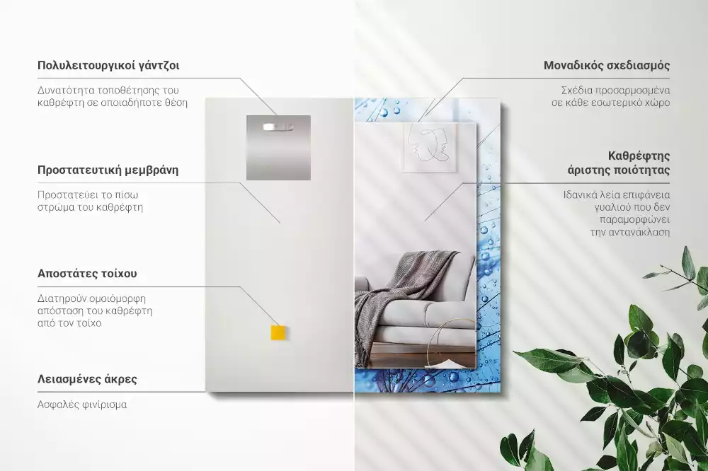 Obdélníkové dekorační zrcadlo na zeď kapky vody na pampeliškách
