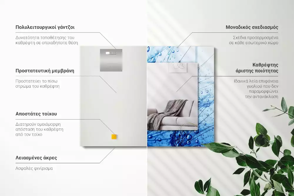 Obdélníkové dekorační zrcadlo na zeď kapky vody na pampeliškách