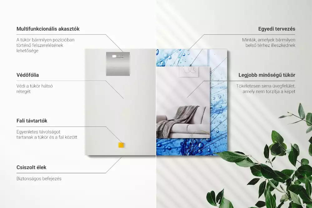 Obdélníkové dekorační zrcadlo na zeď kapky vody na pampeliškách
