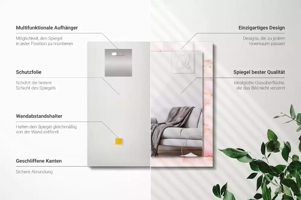 Obdélníkové dekorační zrcadlo na zeď růžový mramorový vzor