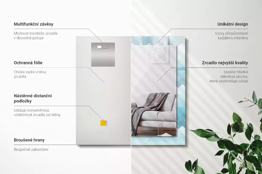 Obdélníkové dekorační zrcadlo na zeď cikcakový vzor s přechodem