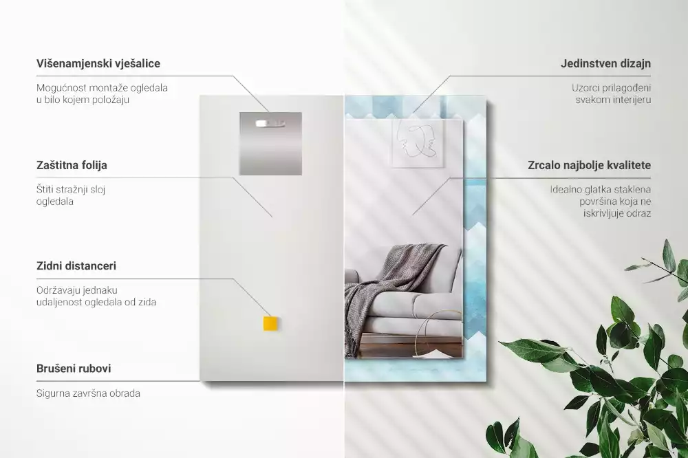Obdélníkové dekorační zrcadlo na zeď cikcakový vzor s přechodem