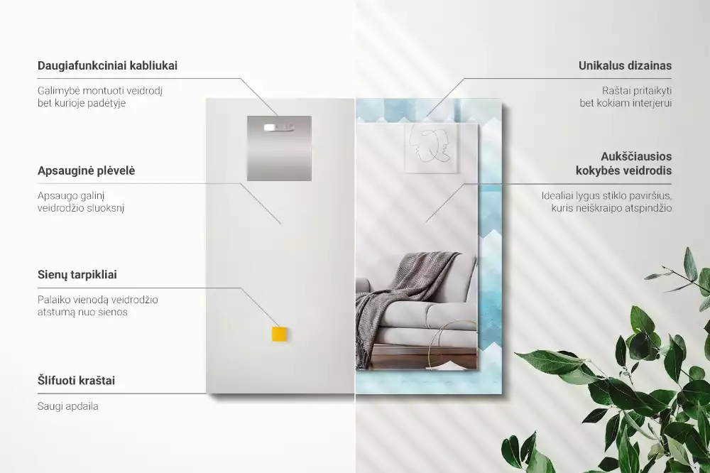 Obdélníkové dekorační zrcadlo na zeď cikcakový vzor s přechodem